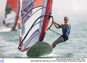 Local sailing school and olympic sailors together sailing optimist. 2015 ISAF Sailing World Cup Final, Abu Dhabi, United Arab Emirate. Eight Olympic sailing events are being contested along with open kiteboarding from 29th October to November 1st, 2015. Prize money will be awarded to the top three overall finishers in each of the events for a total prize purse of US$220,000. The Abu Dhabi Sailing and Yacht Club is the host of the ISAF Sailing World Cup Final, located on the main island of the city with immediate access to the beautiful waters of the Arabian Gulf. Race areas are placed around Lulu Island off the UAE capitals stunning Corniche. Credit Pedro Martinez/Sailing Energy/ Isaf